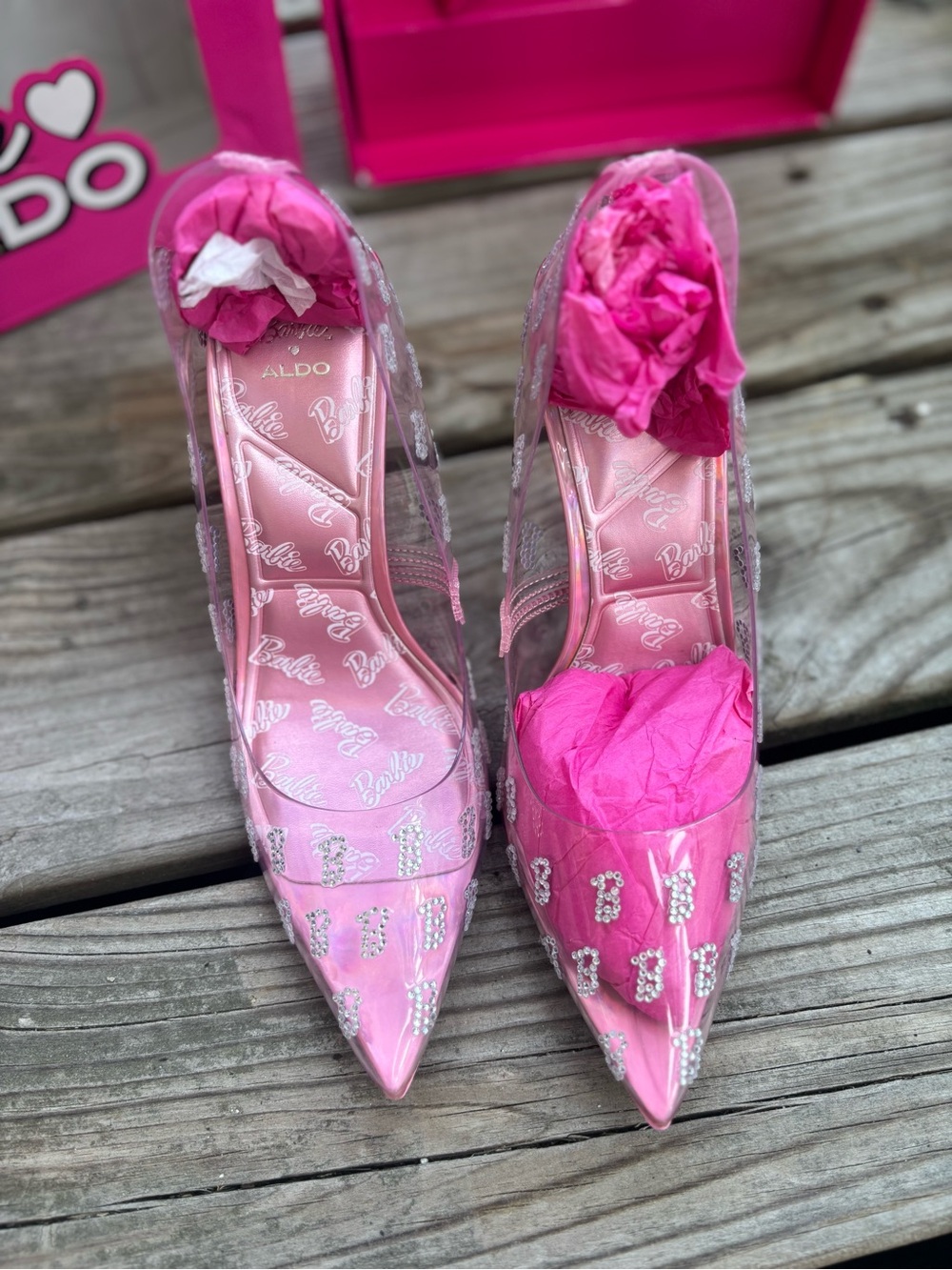 ALDO X Barbie Barbietessy Stessy Clear Pink Heeled Shoes 7.5 NWT - Picture 7 of 13